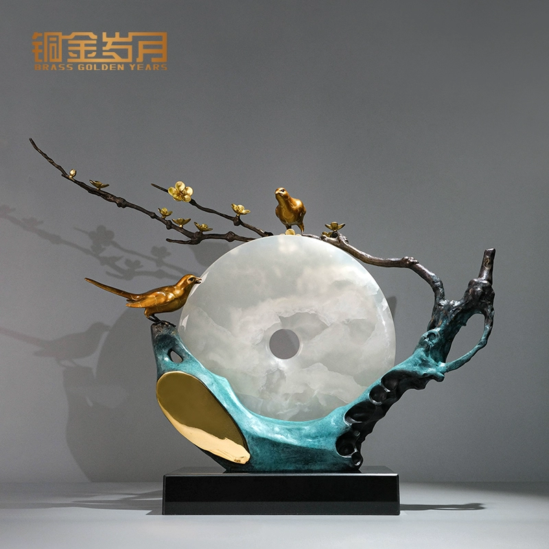 《花好月圆》铜金岁月黄铜摆件工艺品铜器新中式家居客厅玄关装饰